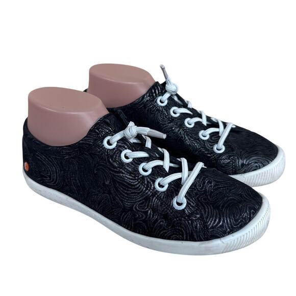 Softinos Isla Low Soft Black Textured Leather Women Sneakers Size EU 40/US 10 - Picture 1 of 8